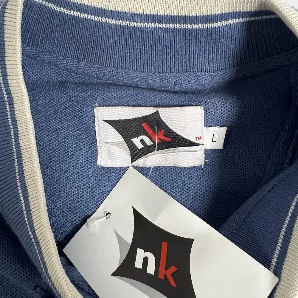 VTG w/ Tags nk Men's L Regular Polo‎ Shirt Blue Solid Short Sleeve Knit Collared